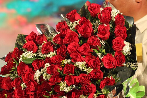 Hand-tied red rose bouquet arrangement